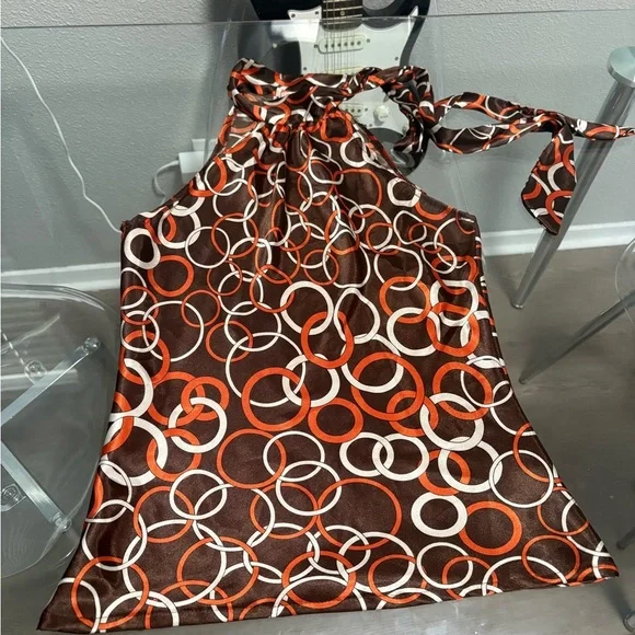 Papaya Brown and Orange Circle Pattern Blouse - Picture 1 of 3